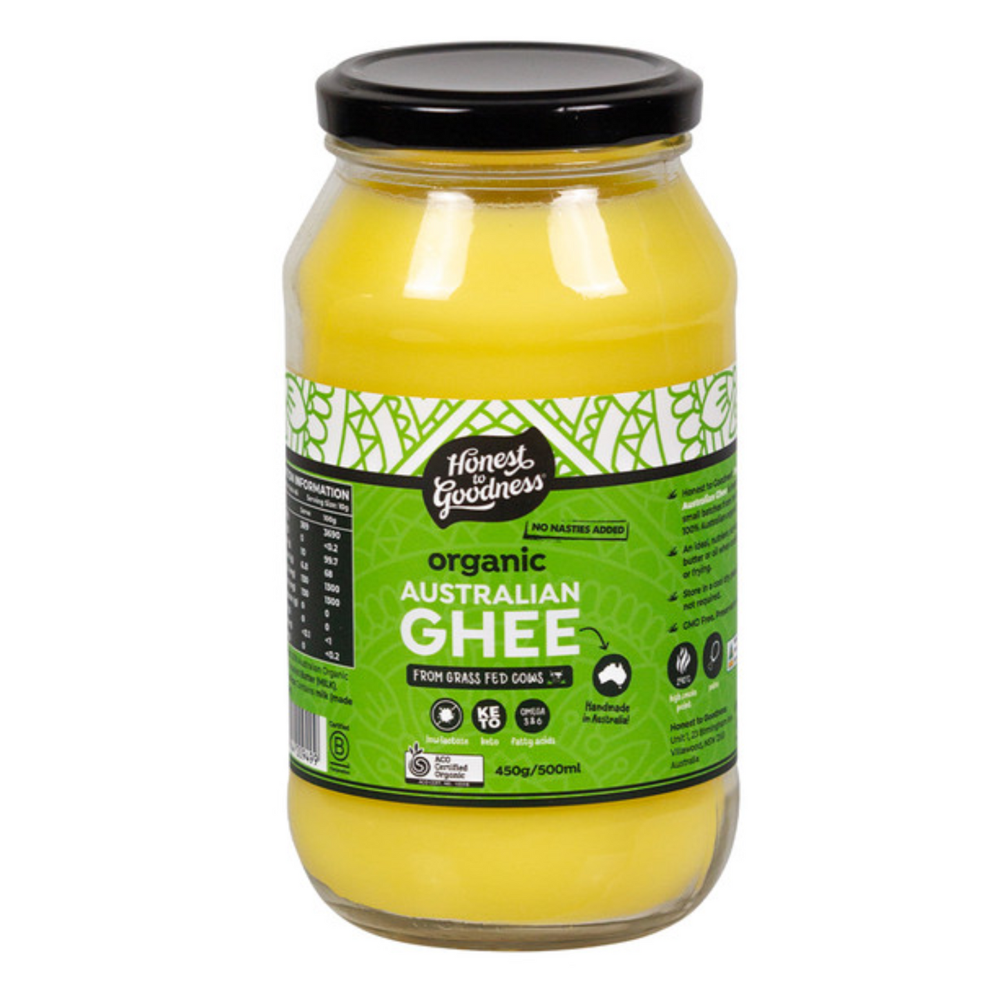 Honest To Goodness Ghee 250ml Or 500ml, Organic & Australian
