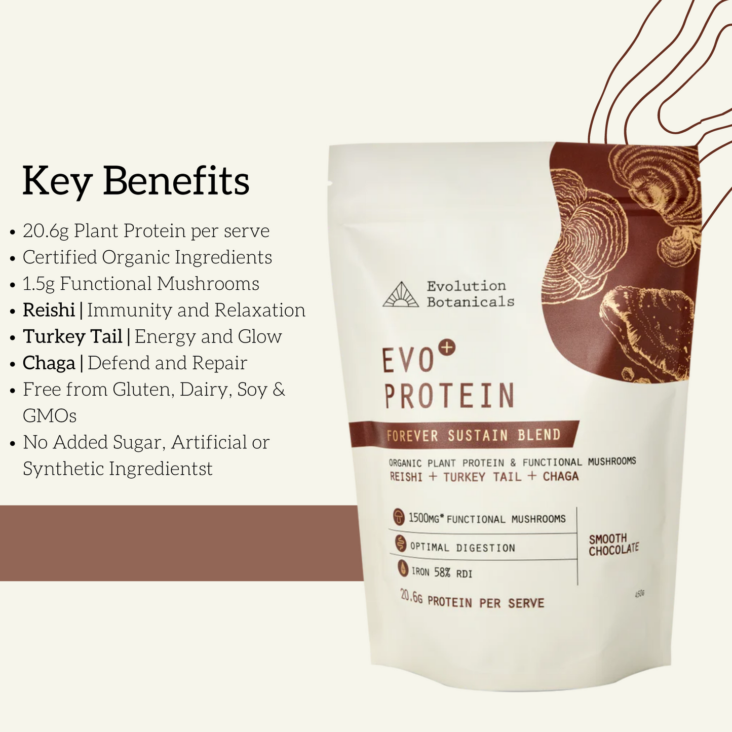 Evolution Botanicals Organic EVO+ Protein 450g, Forever Sustain Blend Smooth Chocolate