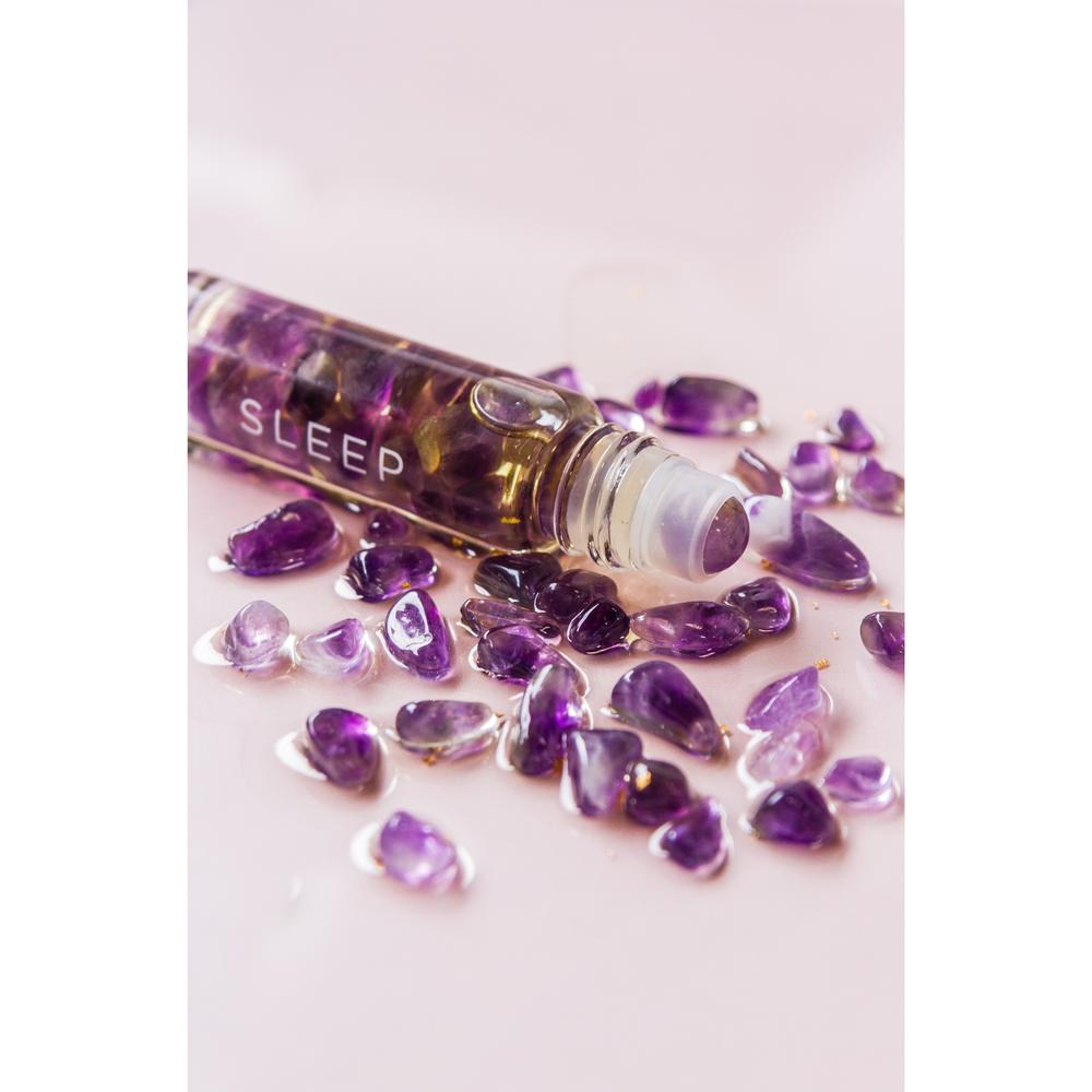 Summer Salt Body Essential Oil Roller With 24K Gold 10ml, Sleep - Amethyst Crystals