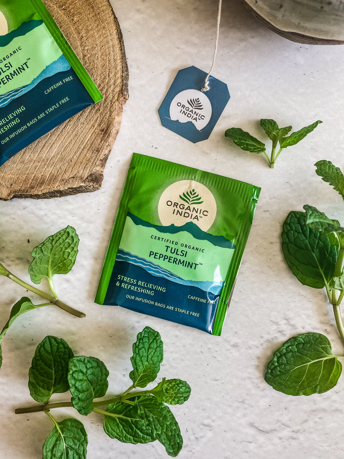 Organic India Wellness Tea Tulsi Peppermint, 25 Herbal Tea Bags; Certified Organic