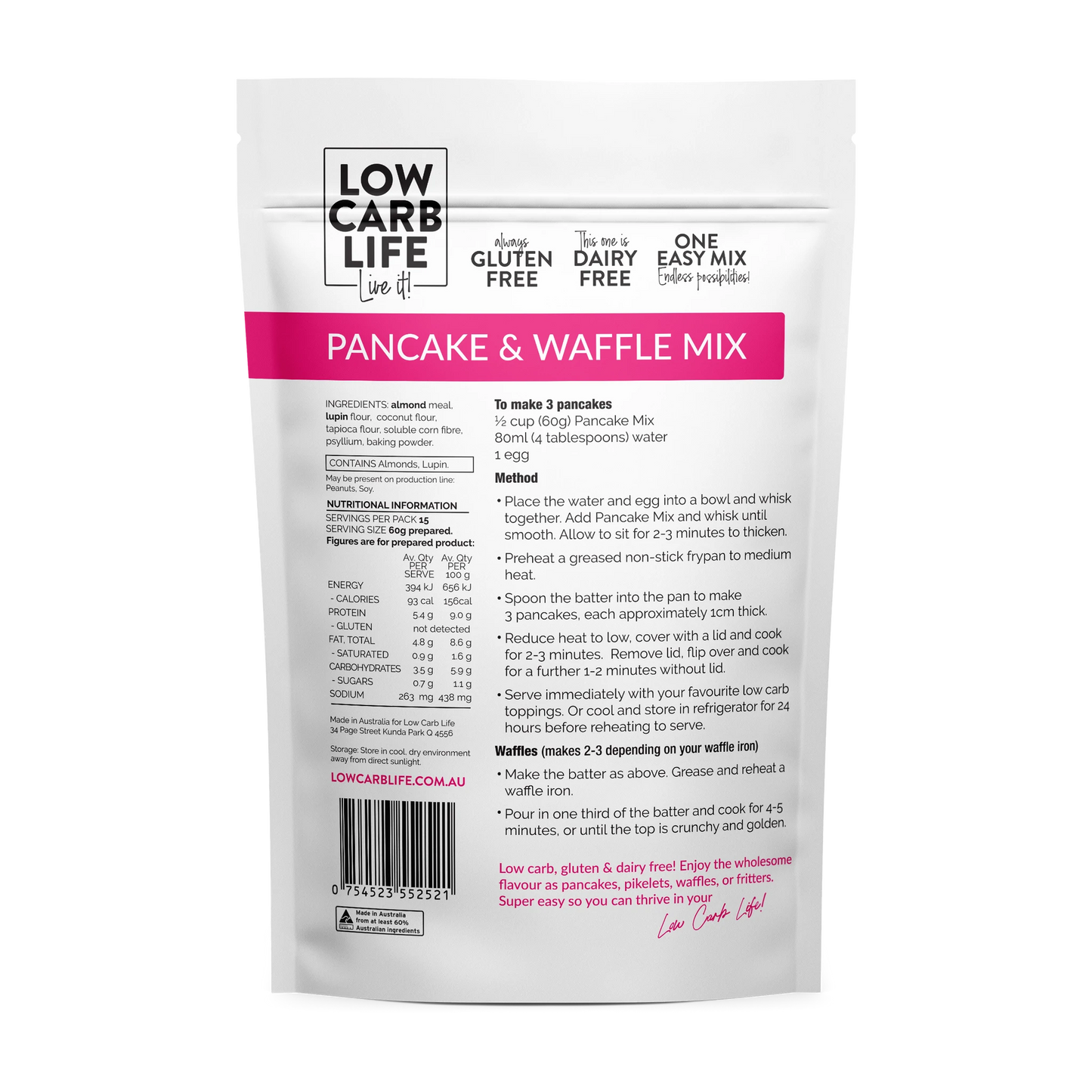 Low Carb Life Keto Bake Pancake And Waffle Mix 300g, 99% Sugar Freee