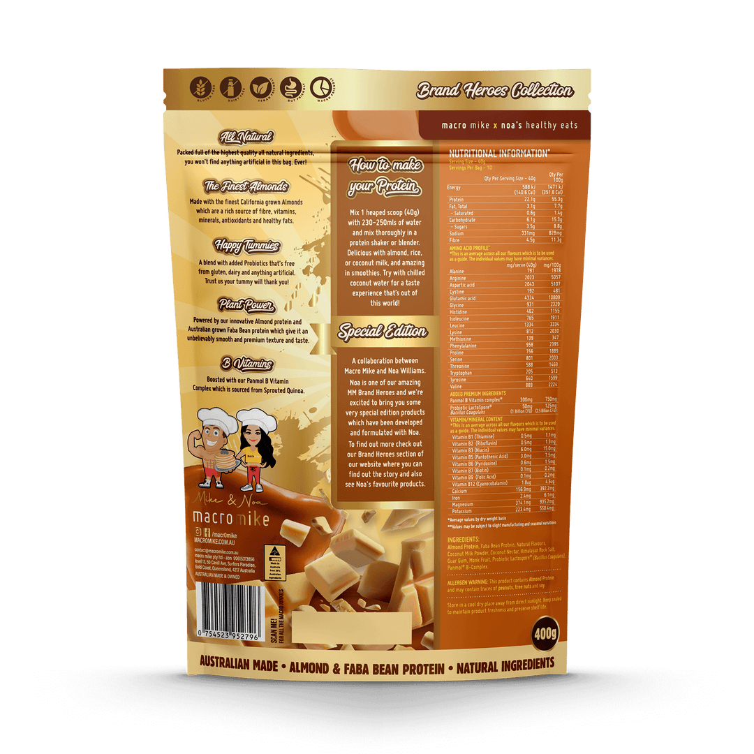 Macro Mike Premium Almond Protein 400g, Caramelised White Choc Flavour
