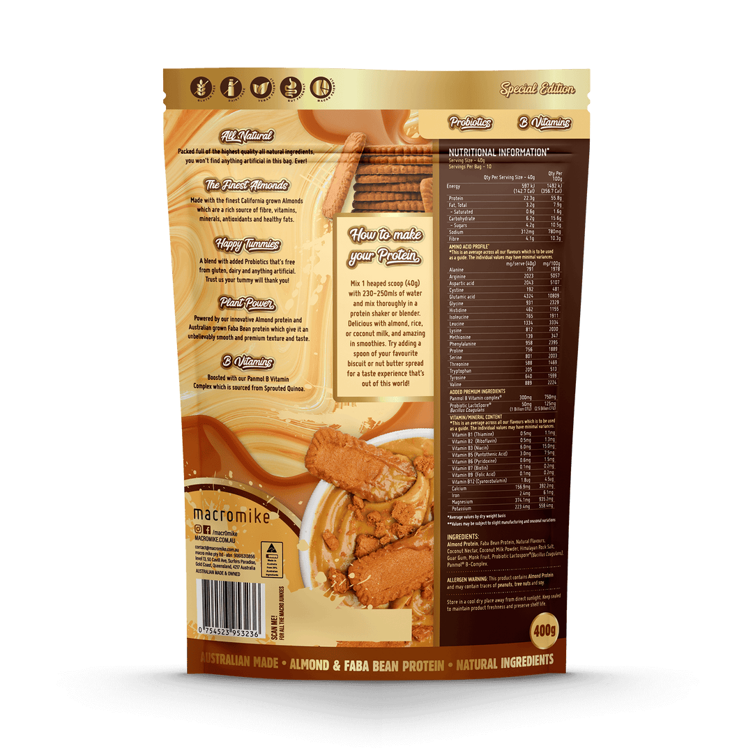 Macro Mike Premium Almond Protein 400g, Caramelised Biscuit Flavour
