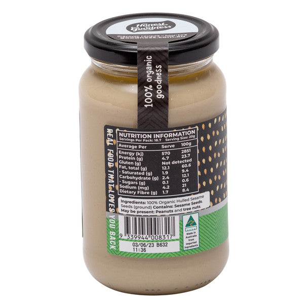 Honest To Goodness Hulled Tahini 375g, Australian Certified Organic