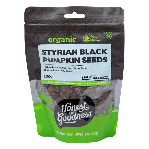 Honest To Goodness Certified Organic Styrian Black Pumpkin Seeds 200g Or 500g, Rich In Flavour & Nutrition