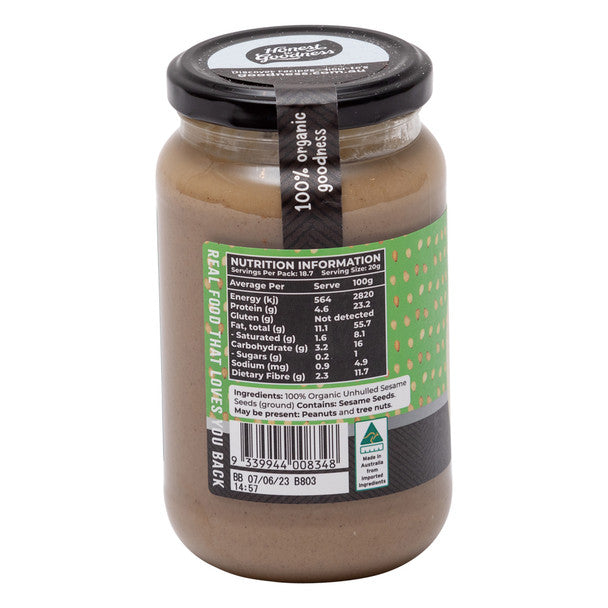 Honest To Goodness Unhulled Tahini 375g, Australian Certified Organic