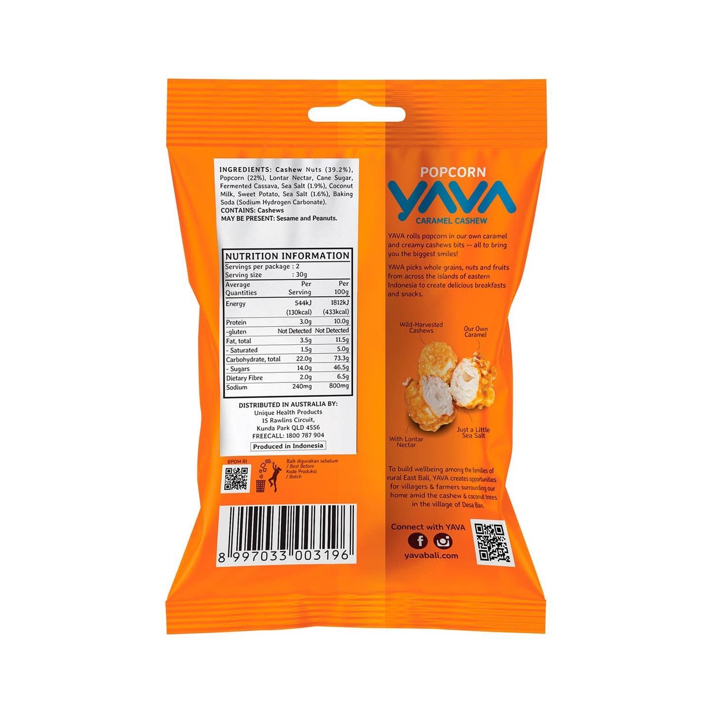 Yava Popcorn Caramel Cashew Flavour 60g, Rolled & Popped In Your Favourite Favours