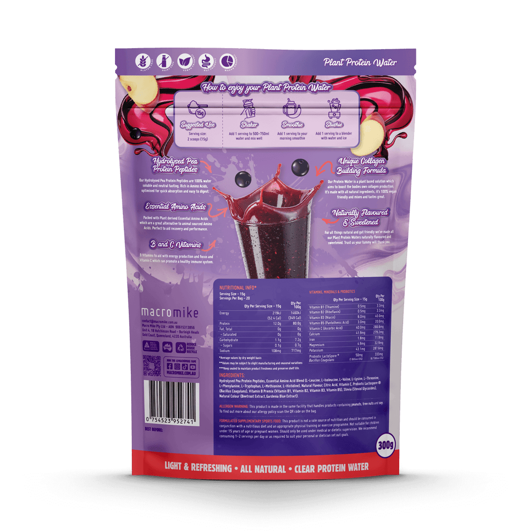 Macro Mike Plant Protein Water 300g, Apple Blackcurrant Flavour