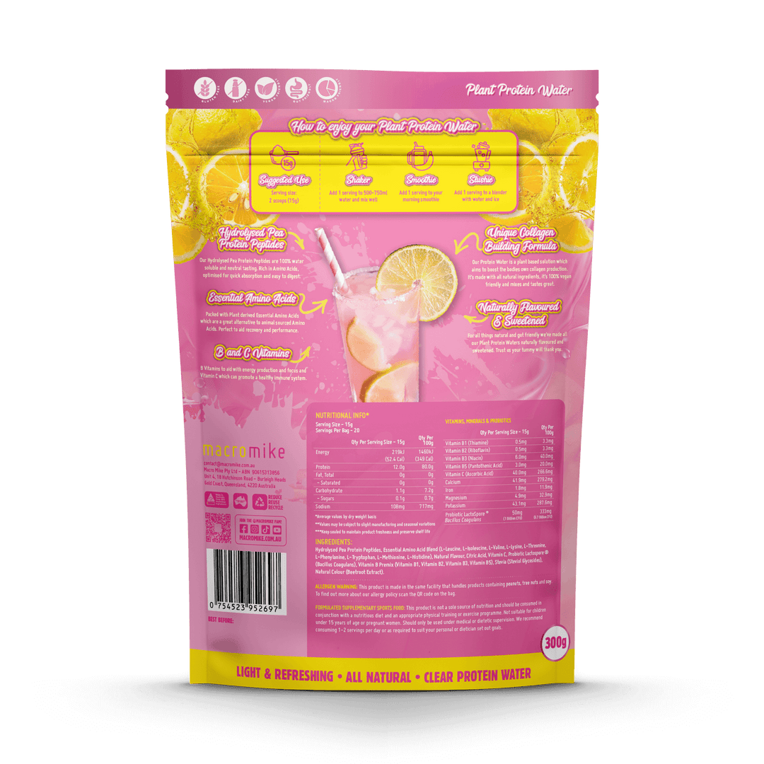 Macro Mike Plant Protein Water 300g, Pink Lemonade Flavour
