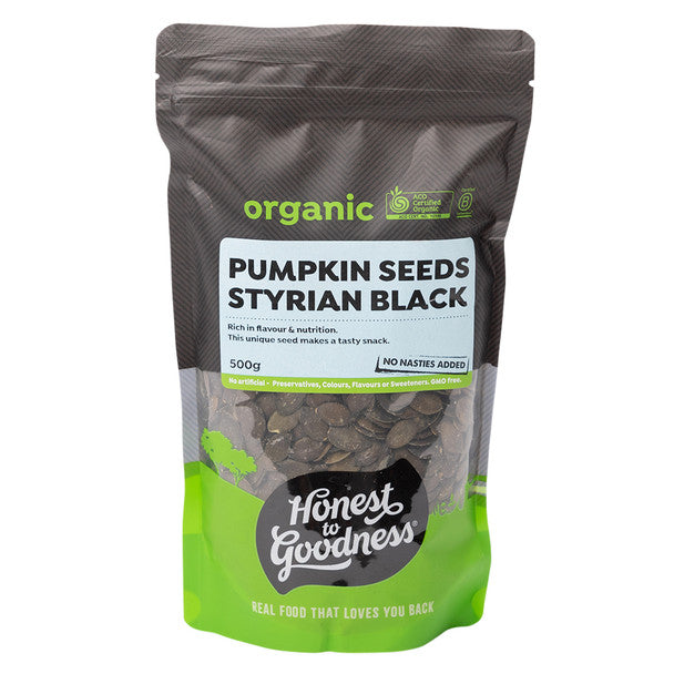 Honest To Goodness Certified Organic Styrian Black Pumpkin Seeds 200g Or 500g, Rich In Flavour & Nutrition