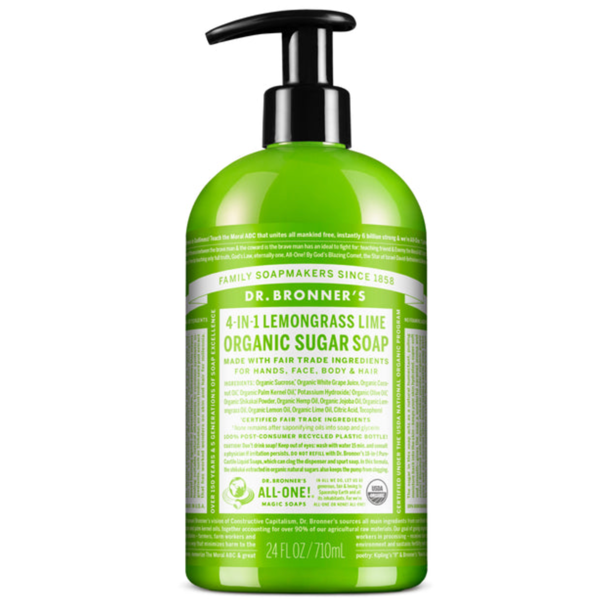Dr Bronner's Organic Sugar Soap 355mL Or 710mL, Lemongrass Lime