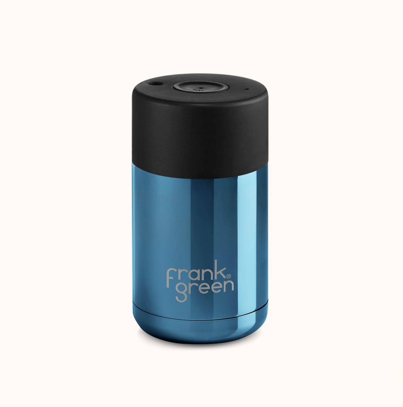 Frank Green Ceramic Reusable Cup Chrome Collection 10oz, Metallic Blue (Push Lid)