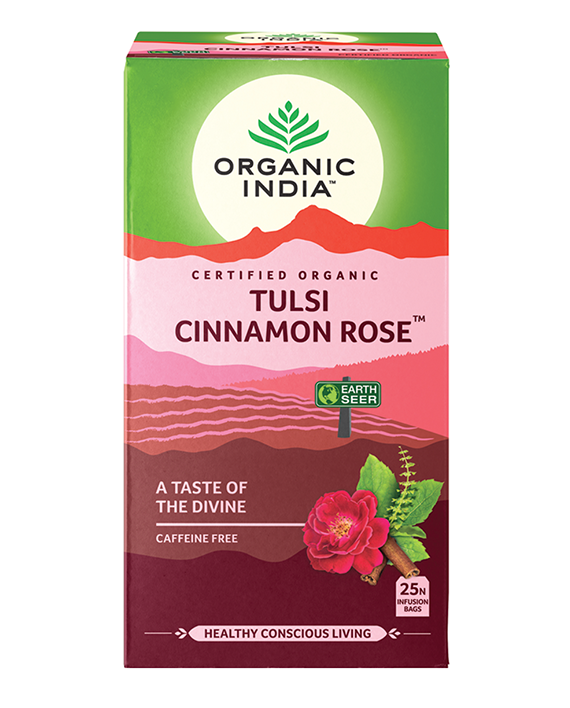 Organic India Wellness Tea Tulsi Cinnamon Rose, 25 Herbal Tea Bags; Certified Organic