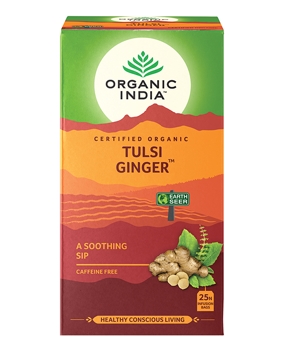 Organic India Wellness Tea Tulsi Ginger, 25 Herbal Tea Bags; Certified Organic