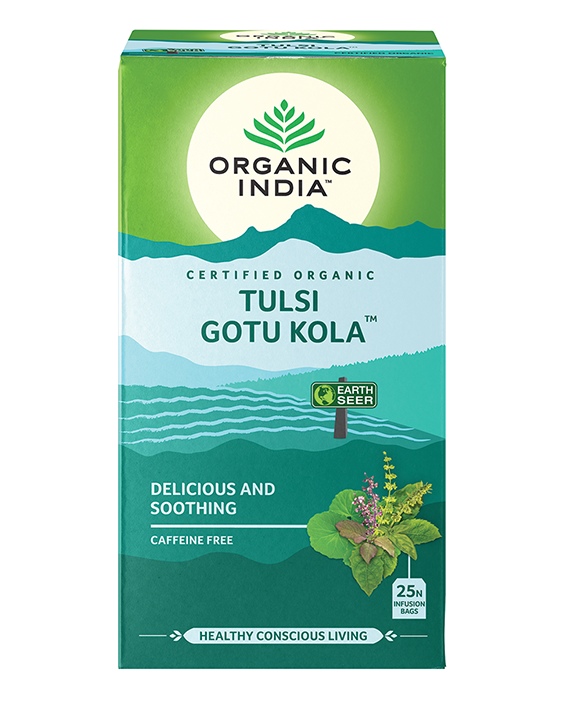 Organic India Wellness Tea Tulsi Gotu Kola, 25 Herbal Tea Bags; Certified Organic