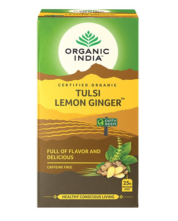 Organic India Wellness Tea Tulsi Lemon Ginger, 25 Herbal Tea Bags; Certified Organic