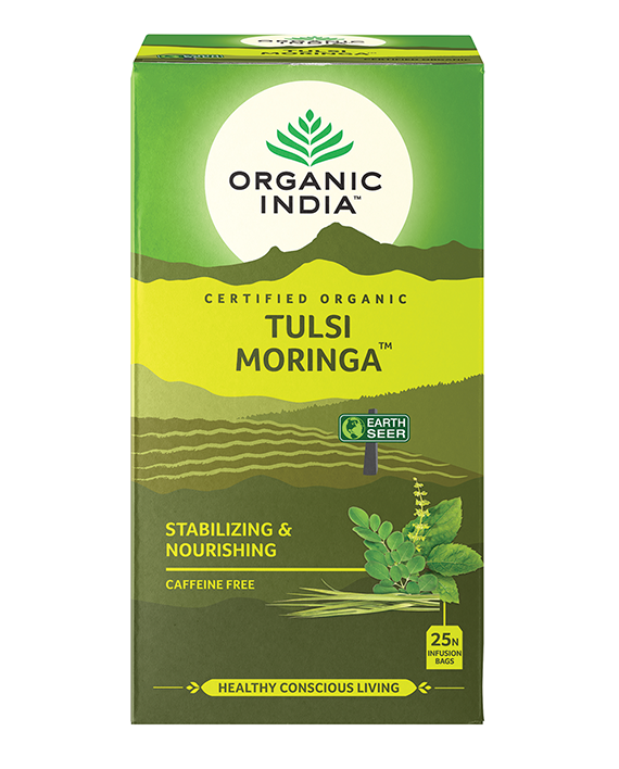 Organic India Certified Organic Tulsi Moringa 25 Herbal Tea Bags, Stabilizing & Nourishing