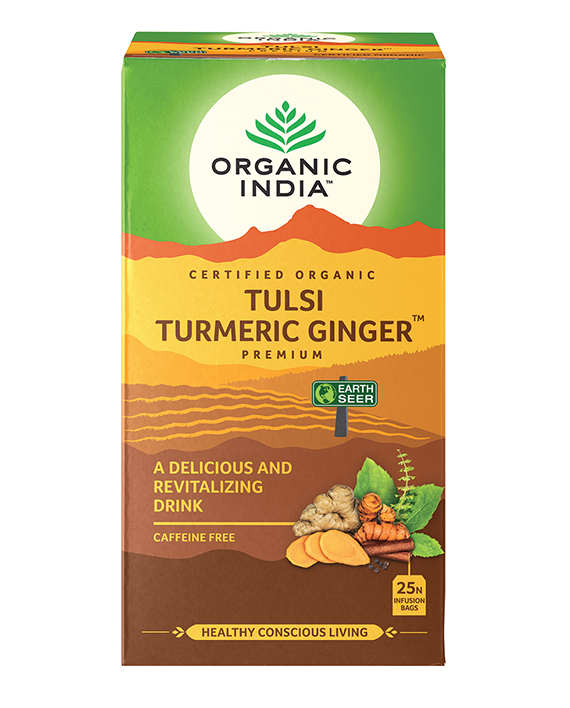 Organic India Wellness Tea Tulsi Turmeric Ginger, 25 Herbal Tea Bags; Certified Organic