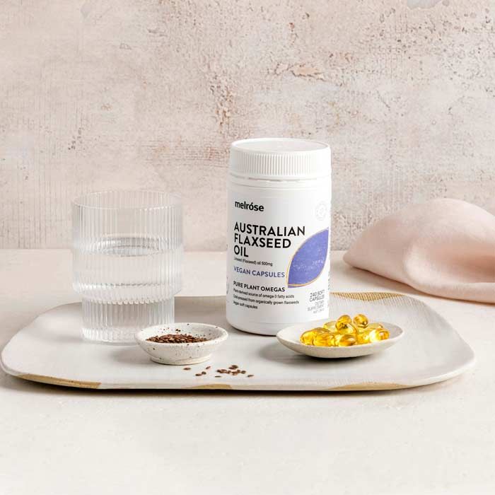 Melrose Organic Australian Flaxseed Oil 240 Vegan Capsules, Cold Pressed & Plant Based Nutrients