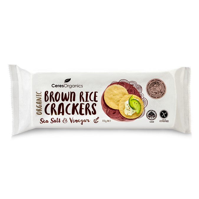 Ceres Organics Brown Rice Crackers 115g, Sea Salt & Vinegar Flavour