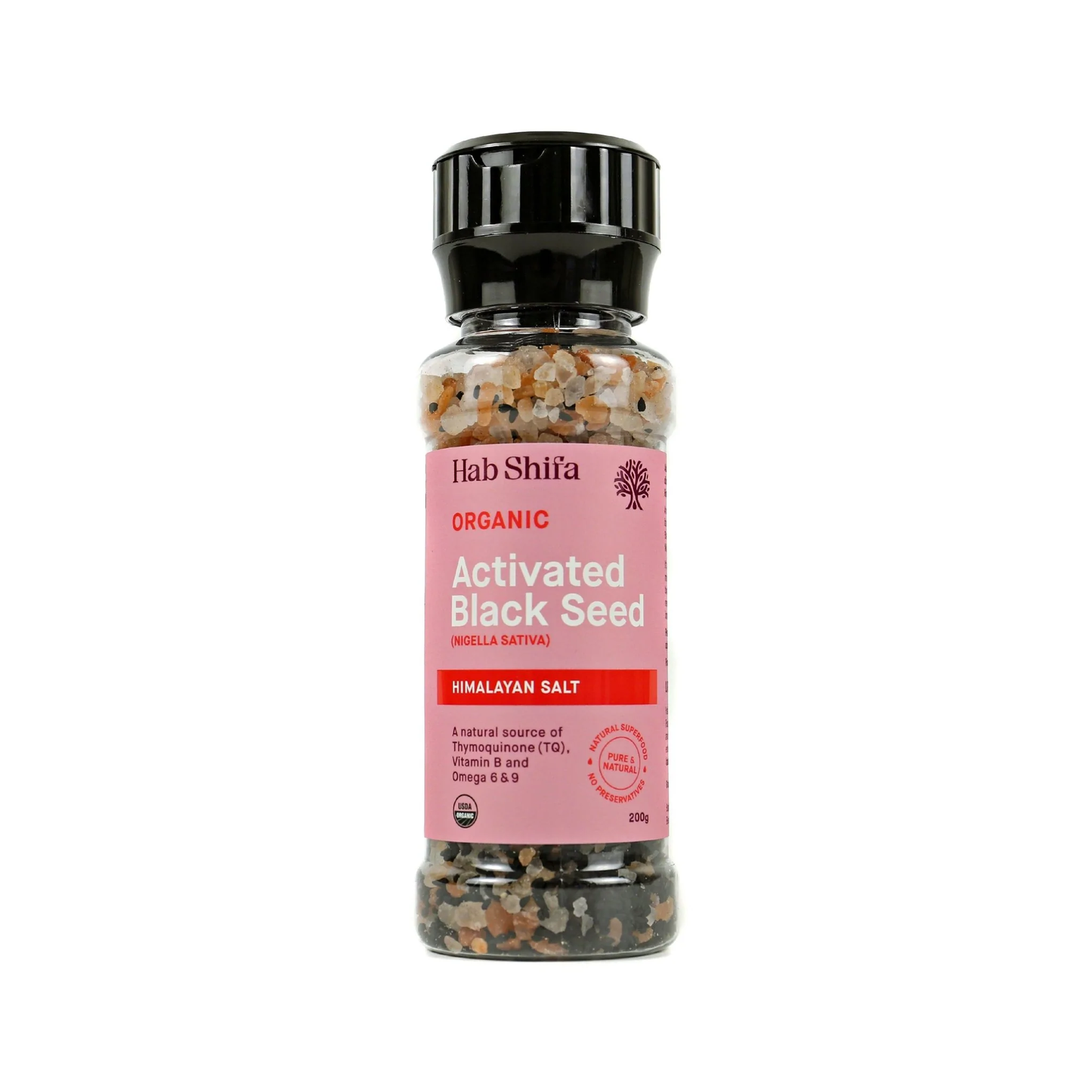 Hab Shifa Organic Activated Black Seed Grinder 200g, With Himalayan Salt