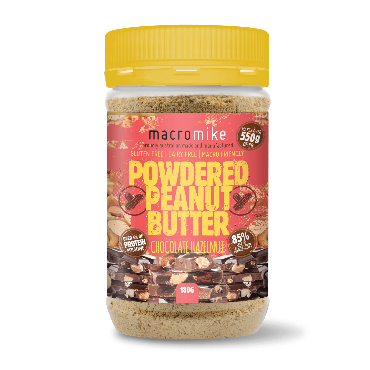 Macro Mike Powdered Peanut Butter 180g, Chocolate Hazelnut Flavour