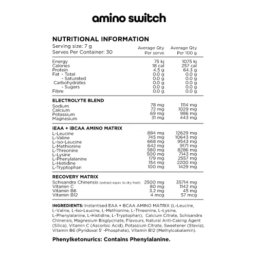 Switch Nutrition Amino Switch 210g Or 420g, Watermelon {BCAA & EAA Recovery Matrix}