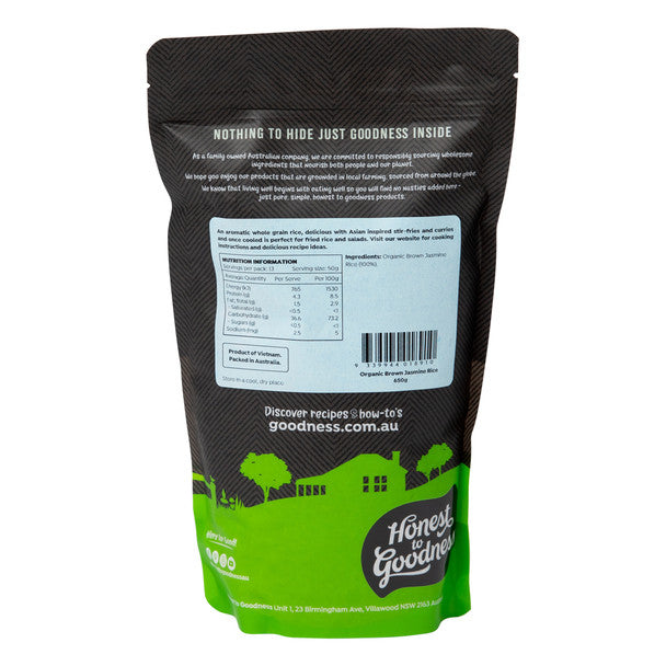Honest To Goodness Certified Organic Brown Jasmine Rice 650g, A Fragrant Long Grain Rice