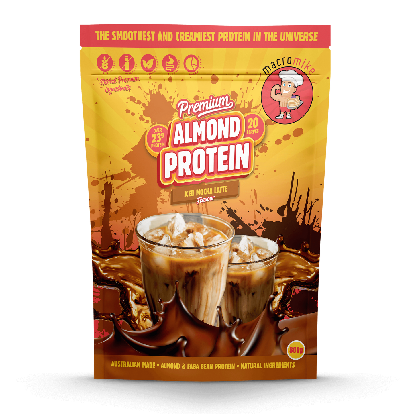 Macro Mike Premium Almond Protein 400g Or 800g, Iced Mocha Latte Flavour