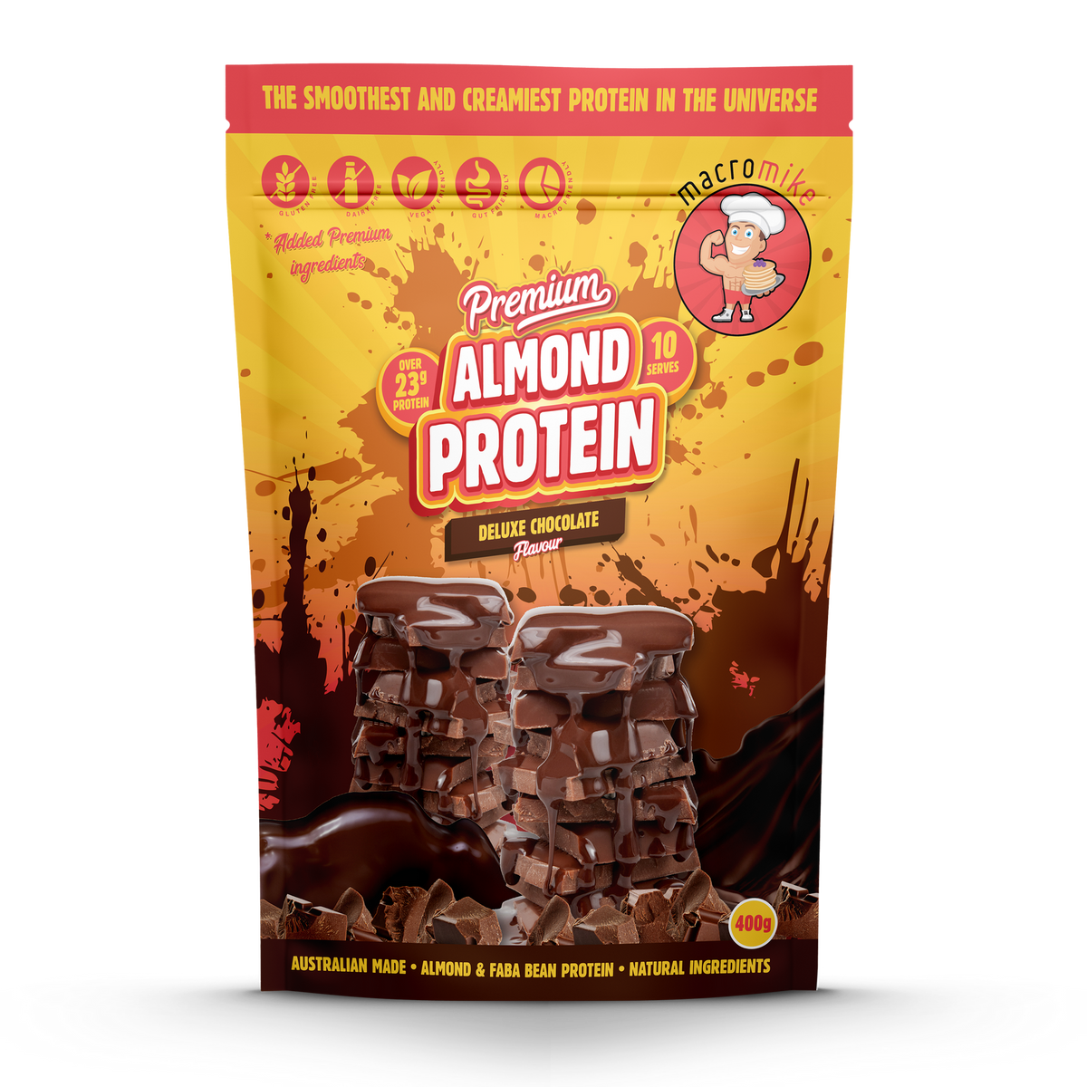 Macro Mike Premium Almond Protein 400g Or 800g, Deluxe Chocolate Flavour