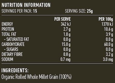 Lotus Rolled Organic Millet Flakes 375g, Gluten Free & Great As A Warm Porridge