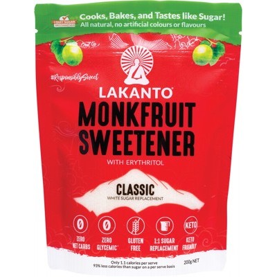 Lakanto Monkfruit Sweetener White Sugar Replacement 200g, 500g Or 800g, Classic - White Sugar Substitute