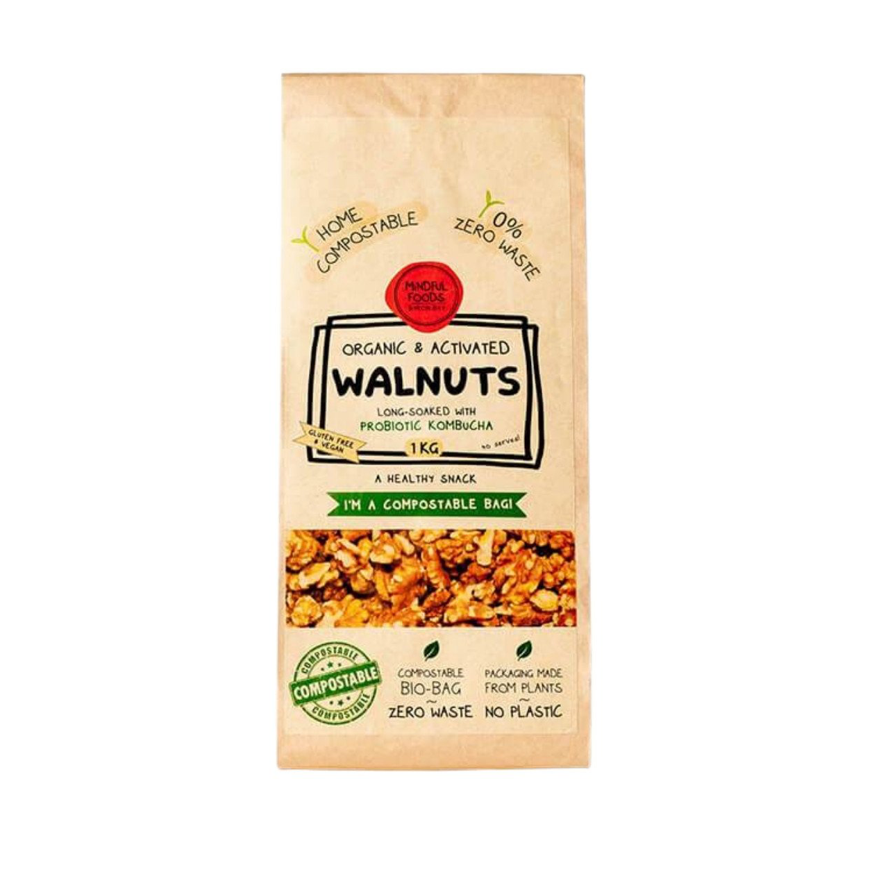 Mindful Foods Organic & Activated Walnuts 90g, 200g, 400g Or 1kg, Long Soaked With Probiotic Kombucha