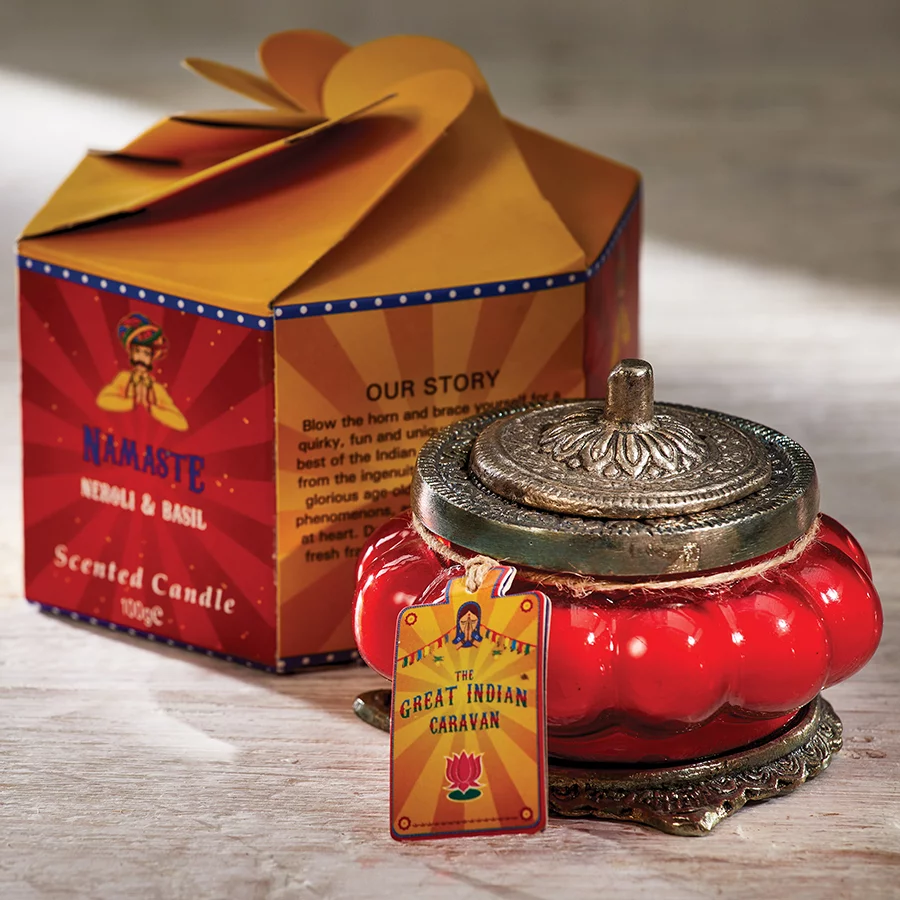 The Great Indian Caravan Handmade Glass Candle, Namaste (Neroli & Basil)