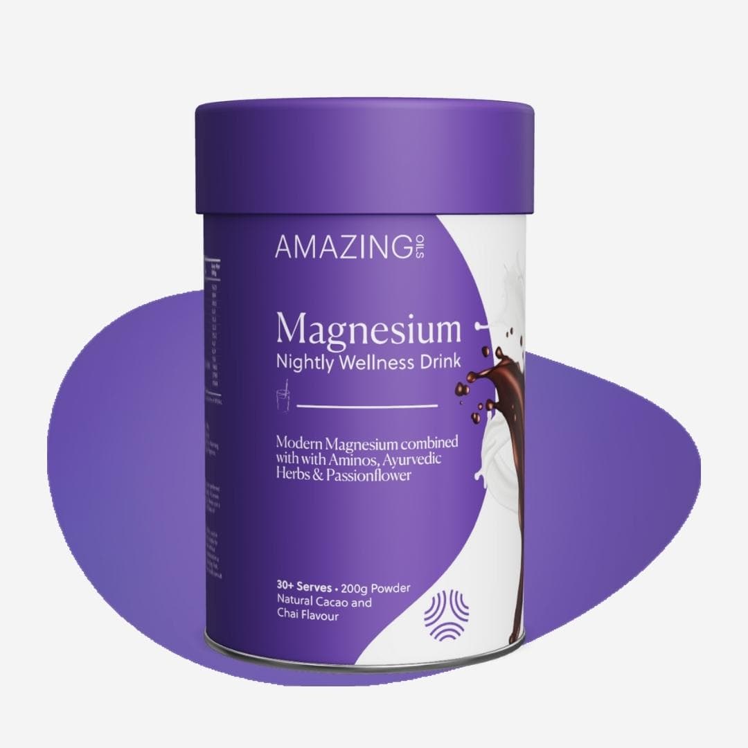 Amazing Oils Magnesium Nightly Wellness Drink 200g, Natural Cacao & Chai Flavour