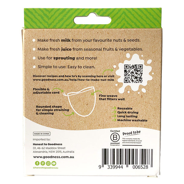 Honest To Goodness Nut Milk Bag, Finely Woven Reusable Bag That Filters Well!