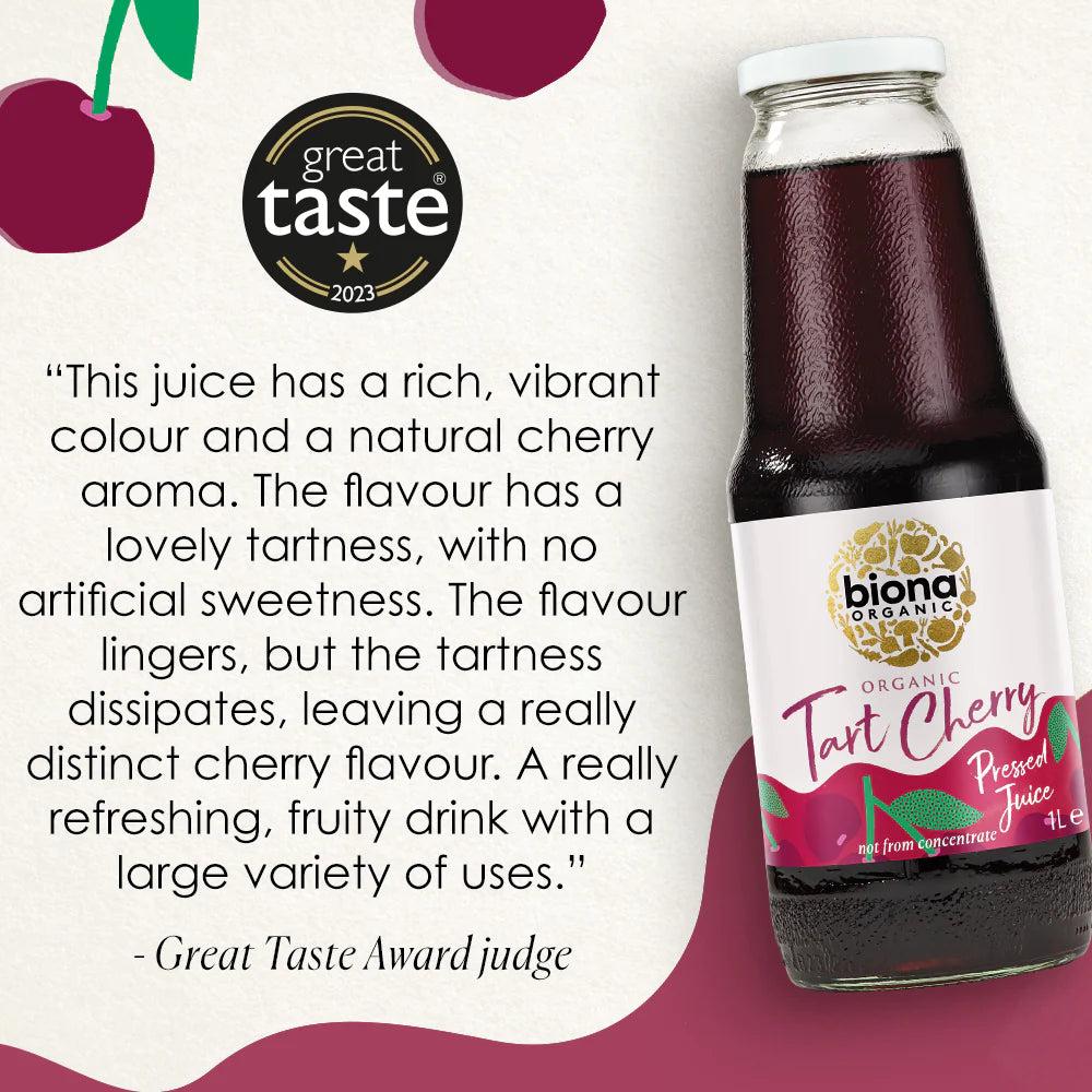 Biona Certified Organic Tart Cherry Juice 1L, Not From Concentrate
