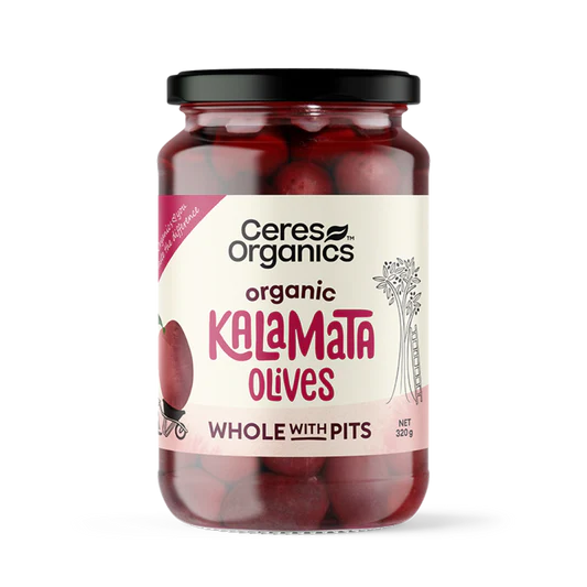 Ceres Organics Certified Organic Kalamata Olives Whole With Pits 320g, Product Of Greece