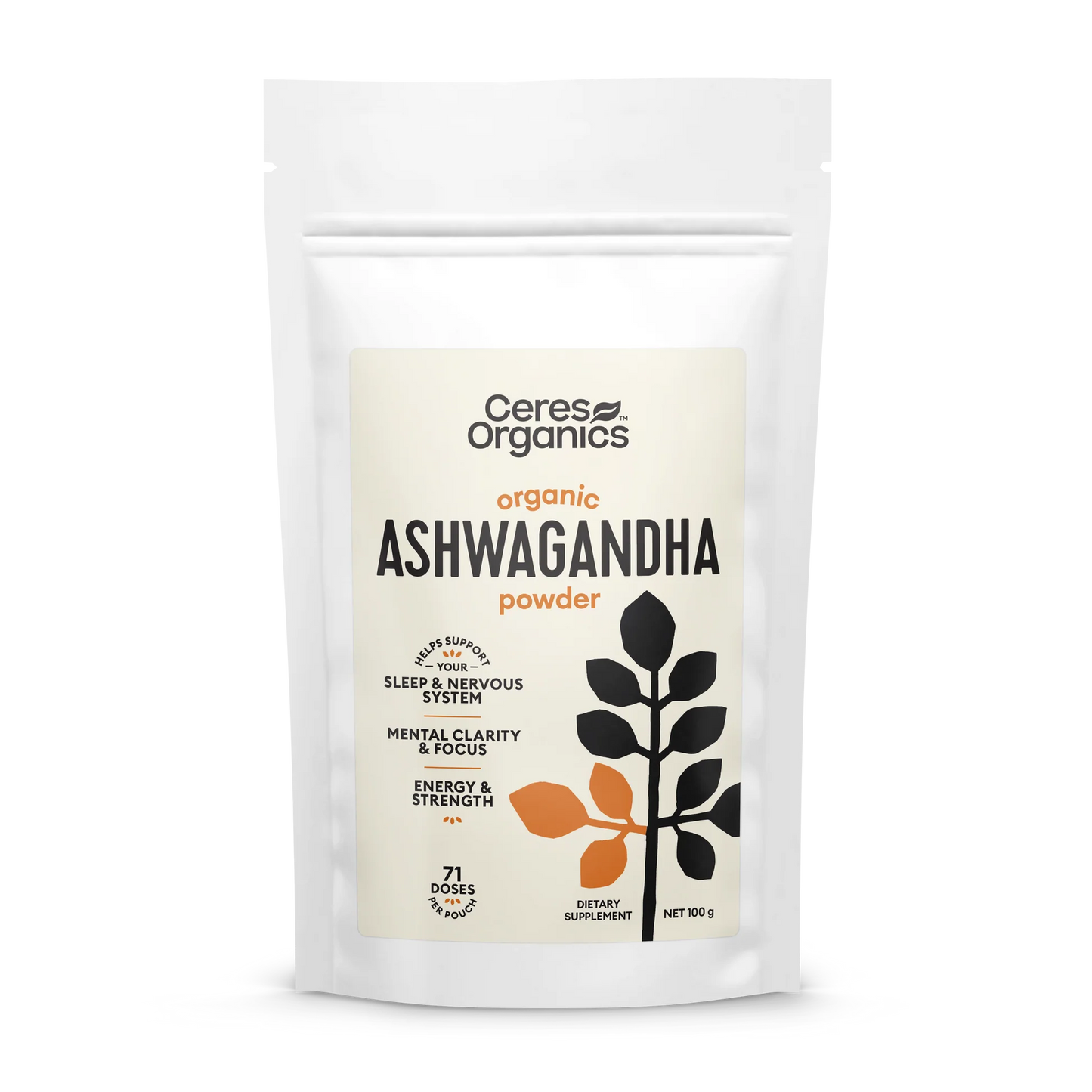 Ceres Organics Certified Organic Ashwagandha Powder 100g, 71 Servings