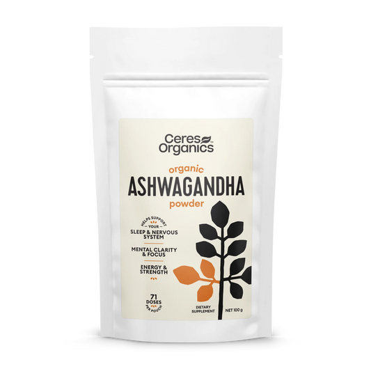 Ceres Organics Certified Organic Ashwagandha Powder 100g, 71 Servings