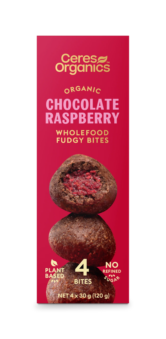 Ceres Organics Chocolate Raspberry Fudgy Bites Single Or 4x30g Pack, Certified Organic & No Refined Sugar