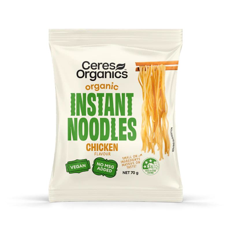 Ceres Organics Certified Organic Instant Noodles Chicken Flavour Single 70g Or A Box Of 12, NO Added MSG