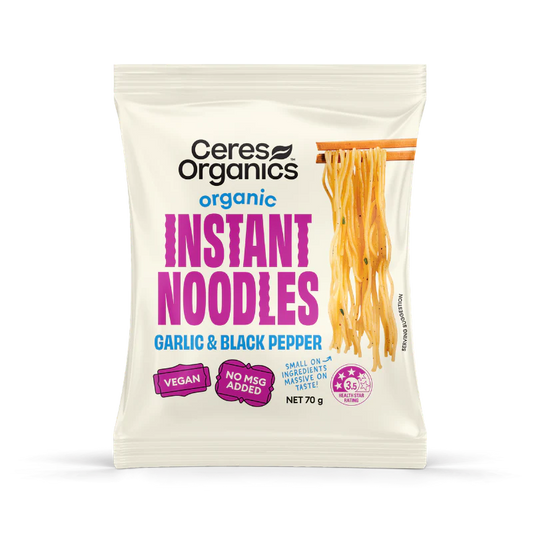 Ceres Organics Certified Organic Instant Noodles Garlic & Black Pepper Flavour Single 70g Or A Box Of 12, NO Added MSG