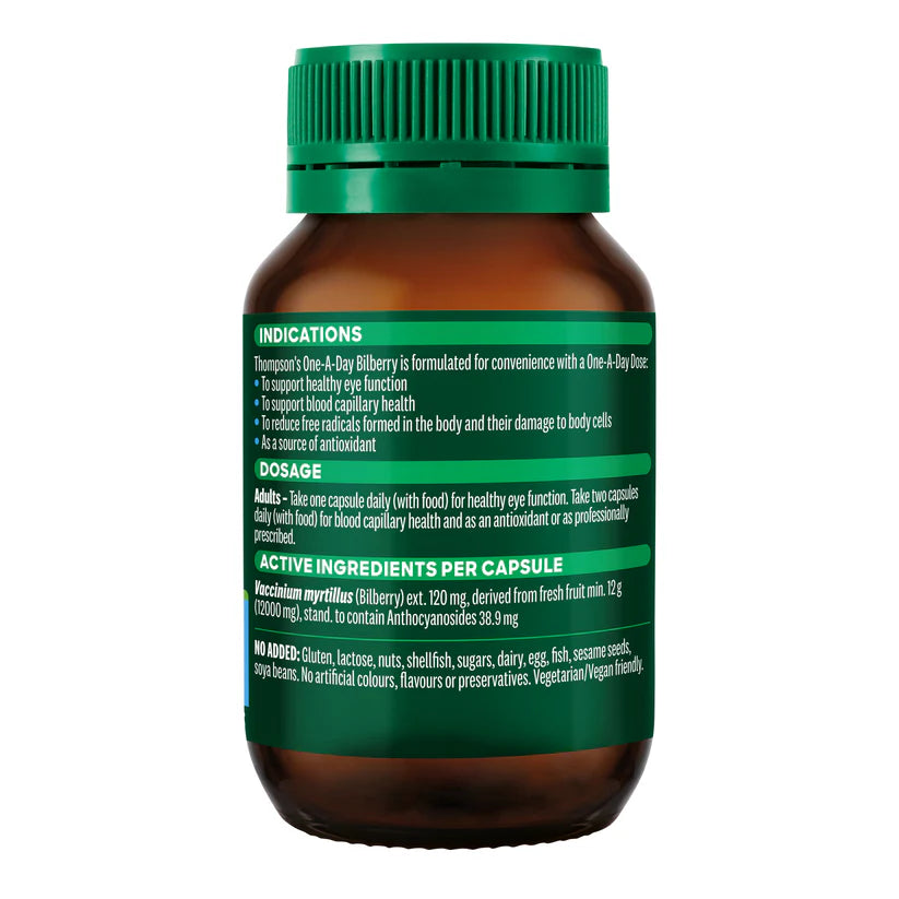 Thompson's One-A-Day Bilberry 12000 60 Capsules, Supports Eye Health & Vegan Friendly
