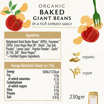Biona Organic Baked Giant Beans In A Rich Tomato Sauce 230g, No BPA Used
