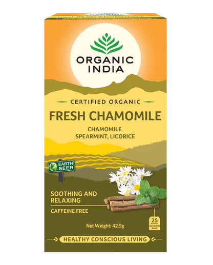 Organic India Certified Organic Fresh Chamomile Tea 25 Bags, With Chamomile, Spearmint & Licorice