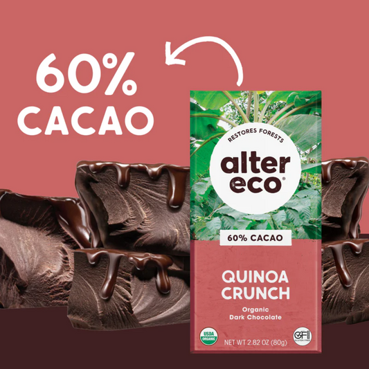 Alter Eco Chocolate 80g, Dark Quinoa Crunch Flavour 60% Cacao, Certified Organic