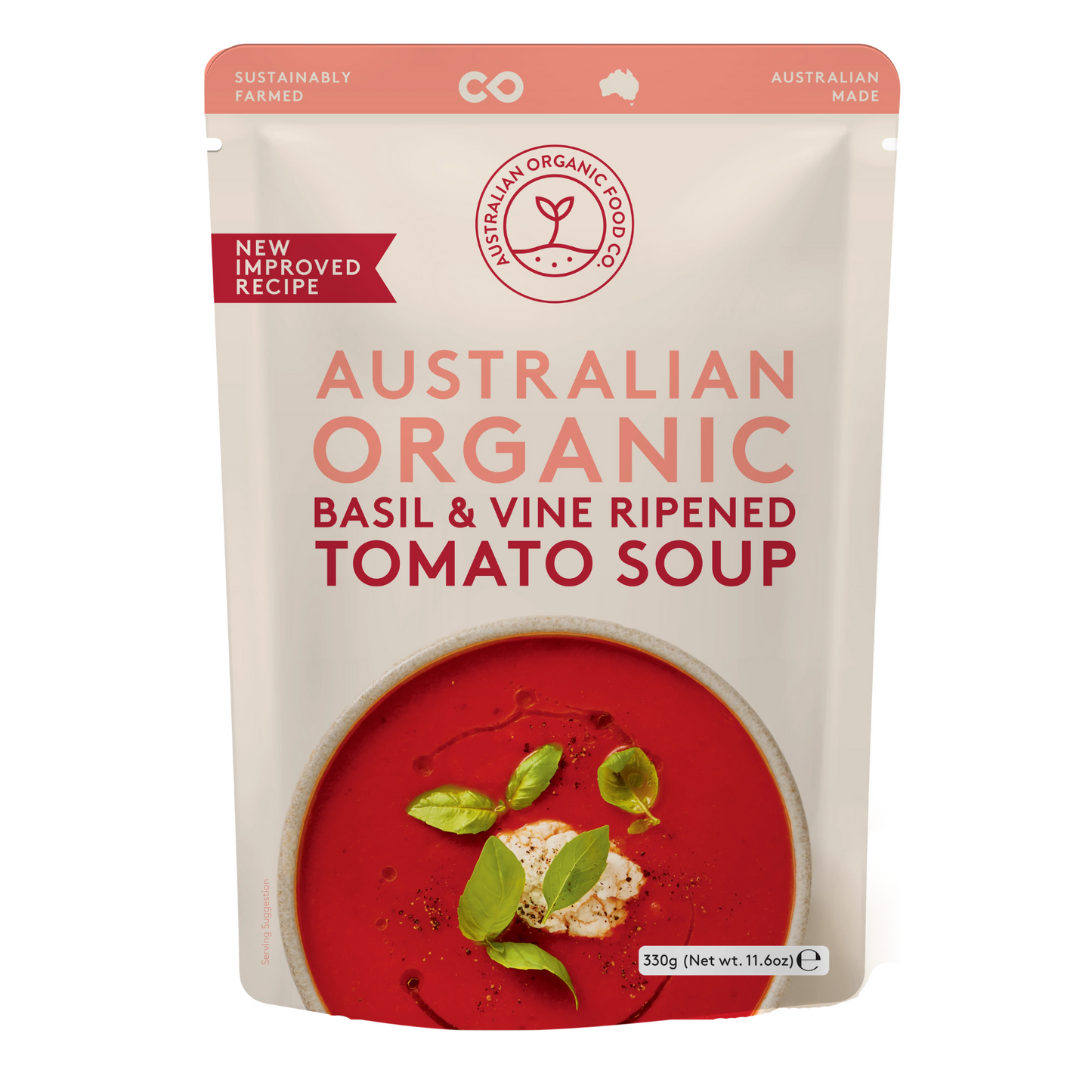 Australian Organic Food Co. Tomato & Basil Soup 330g, Certified Organic & Australian