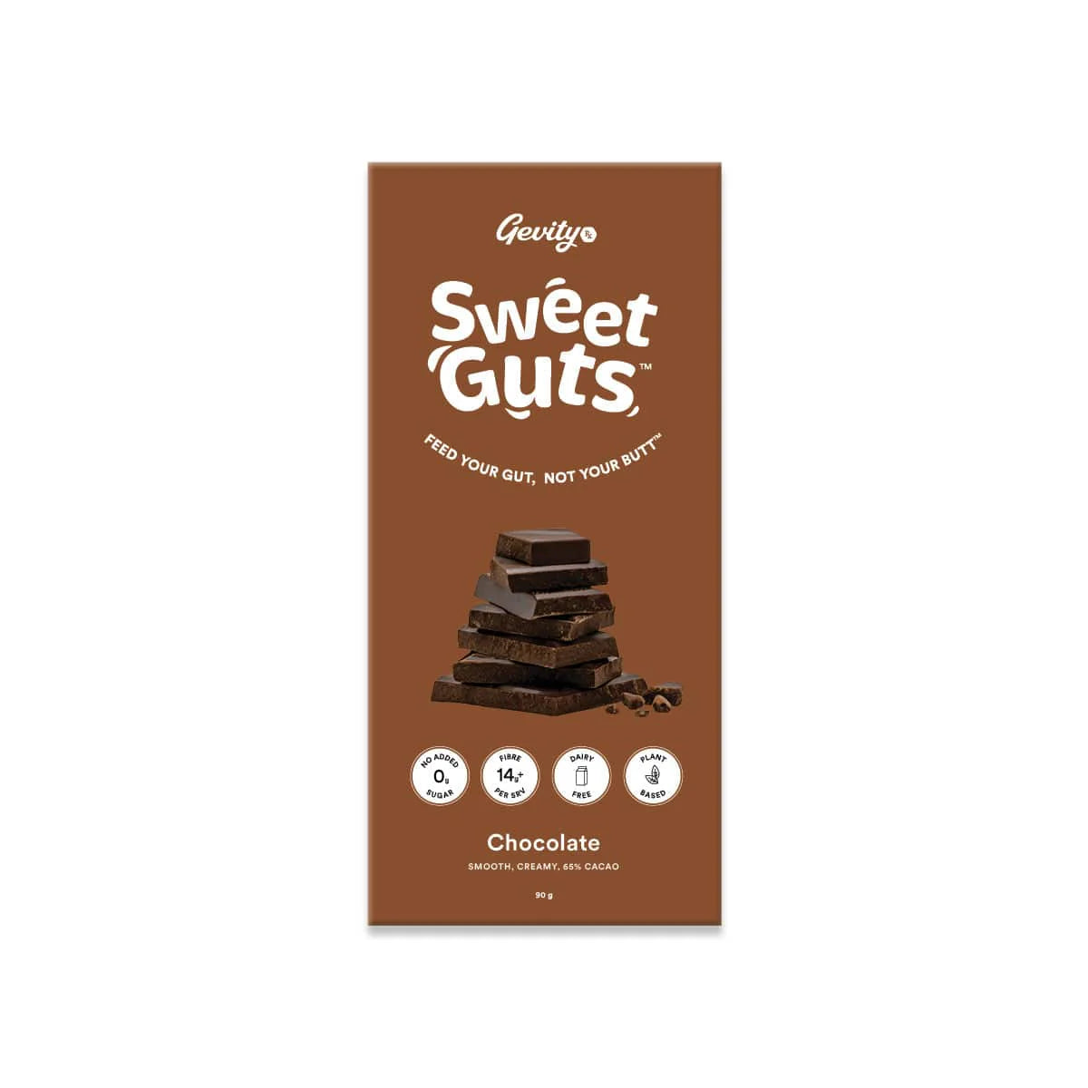 Gevity Sweet Guts Chocolate 90g, Smooth & Creamy 65% Cacao Feed Your Gut, Not Your Butt