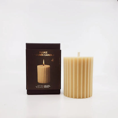 Queen B Pure Australian Beeswax Fluke Column Candle - A Black Label Gift Box, +/-70 Hours Burn Time